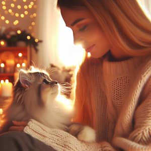 Woman and Cat in Cozy Room | Heartwarming Bond of Friendship