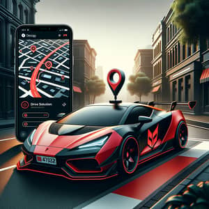 Urban Red Sports Car with GPS Antenna | Drive Solution