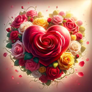 Radiant Heart Surrounded by Vibrant Roses