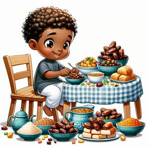Delightful Black Boy Eating Iftar Feast | Ramadan Meal