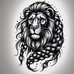 Majestic Lion Tattoo Design with Braids - Symbol of Strength