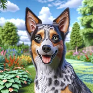 Lively Dog in Garden - Unique Coat Patterns & Vibrant Posture