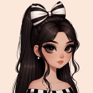 South Asian Girl with Stylish Ponytails and Striped Bow