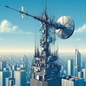 Detailed Antenna Illustration on Tall Building