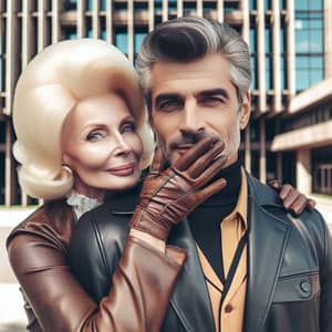 1960s Retro Embrace: Older Woman & Middle Eastern Man