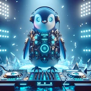Futuristic Techno Penguin: Neon-Lit Environment | DJ Pinguin