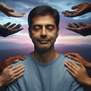 Middle-Aged South Asian Man Relieved of Stress | Supportive Hands Image