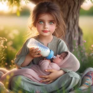 Pakistani Girl with Big Green Eyes Breastfeeding: Heartwarming Scene