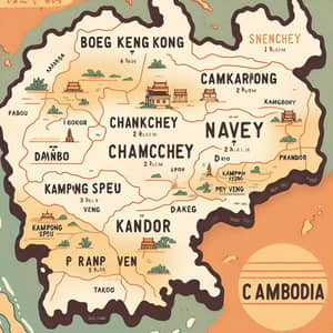 Illustrated Map of Cambodia: Makara, Kengkong, Chamkarmon & More