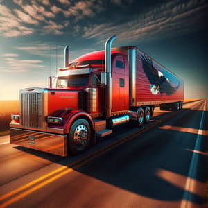 Bright Red Semi-Truck with Eagle Mural | Open Highway Scene
