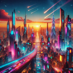 Glorious Sunset in Cyberpunk Cityscape