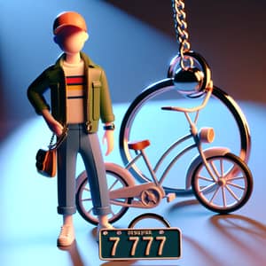 3D Keychain: Samuel in Stylish Outfit with Bicycle | Dynamic Lighting