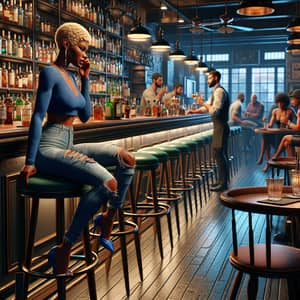 Hyper Realistic 8K Bar Scene Illustration with African American Woman