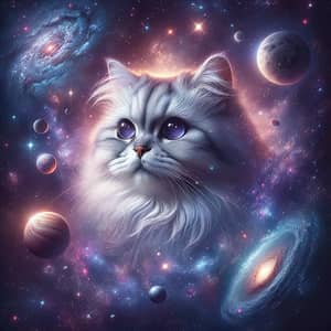 Cosmic Cat in Outer Space - Enchanting and Mystical Scene