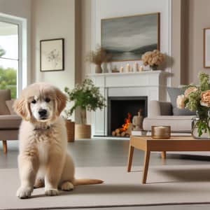 Fluffy Golden Retriever Dog in Cozy Modern Living Room