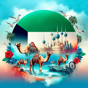 Flag of Kuwait with Camel Scene