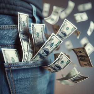Money Sprinkling Effect: Dollar Bills Floating from Pocket