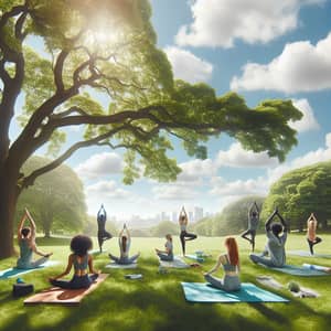 Outdoor Yoga Session in Serene Park | Multicultural Group Poses