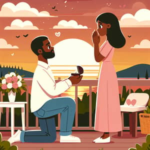 Romantic Sunset Proposal Illustration | Charming Cartoon Art