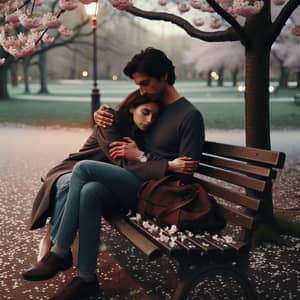 Tranquil Romantic Couple Under Cherry Blossom Tree