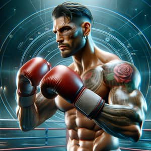 Intense Boxing Match - Virtual Athlete with Tattoo and Gloves