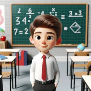 3D Caucasian Boy in Primary School Mathematics Classroom