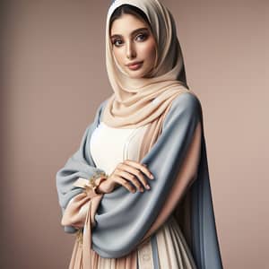 Modest Abaya in Soft Pastel Colors | Elegant Studio Portrait