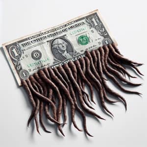 One Dollar Bill with Intricately Woven Dreadlocks