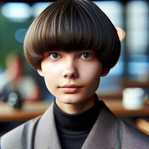 Unique Bowl Cut Hairstyle in Casual Setting