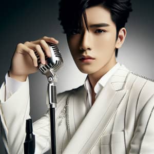 Asian Male Pop Singer in White Suit | Music Performer