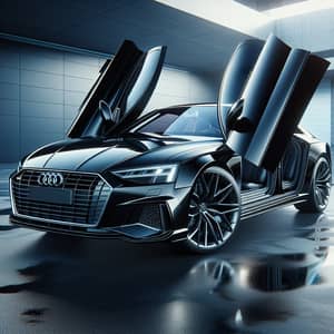 Sleek Black Audi Car with Doors Open | Luxurious Interior