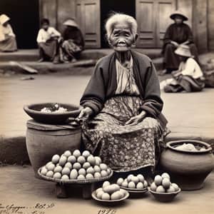 19th Century Philippines: Elderly Woman Selling Eggs and Pots