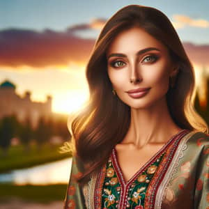 Graceful Middle-Eastern Woman in Traditional Attire at Sundown