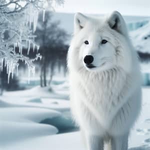Majestic White Wolf in Snowy Landscape