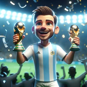 Proud Argentina Soccer Player Celebrating with World Cup Trophies