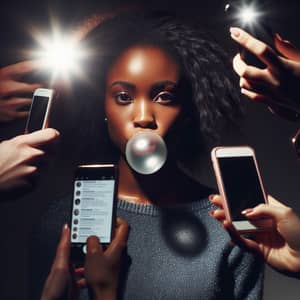 Confident Black Woman Amidst Social Media Buzz