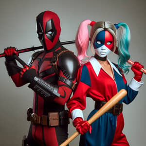 Realistic Asian Duo Cosplay: Deadpool & Harley Quinn | Dynamic Pose