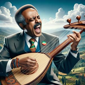Ethiopian Politician Playing Krar: Cultural Enthusiasm Captured
