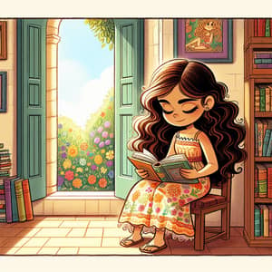 Hispanic Girl Reading Cartoon Style | Hand-Drawn Animation