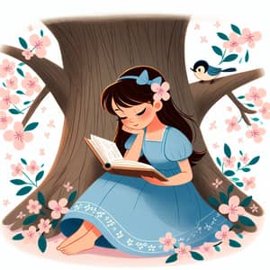 Young Girl Reading Book Under Blossoming Tree - Enchanting Scene
