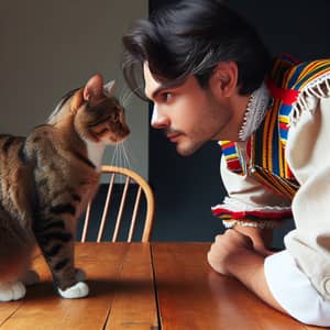Tabby Cat Stares Down Colombian Man - Intense Expression