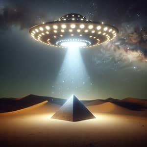 UFO Hovering Over Pyramid | Mystical Night Scene