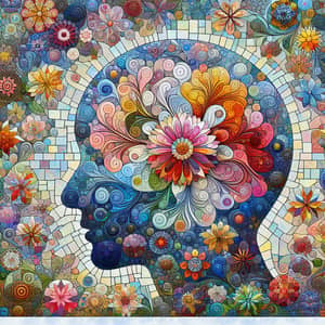 Mind Mosaic: Brilliant Thoughts Intertwined with Blooming Flowers