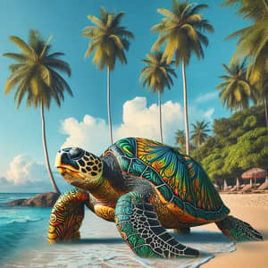 Colossal Sea Turtle on Tropical Beach | Vibrant Jamaican Aesthetic