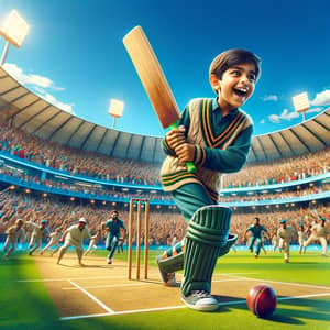 Exciting Cricket Stadium Scene | Young Boy Playing Cricket