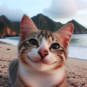 Cat on Beach Smiling