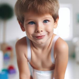 Adorable 8-Year-Old Caucasian Boy in Clean White Diaper