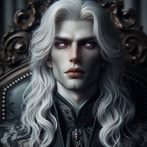 Male Fantasy Character with Sharp Features and Piercing White Eyes