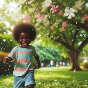 Joyful Black Child Playing in Lush Park