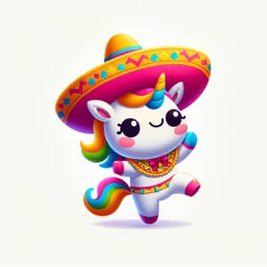 Adorable Cartoon Unicorn Dancing in Vibrant Mexican Attire